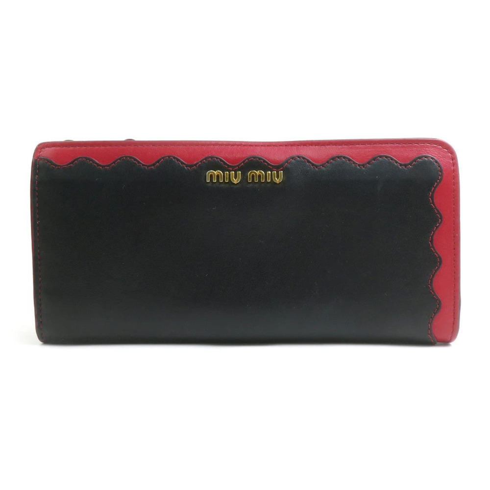 Miu Miu L shaped zipper long wallet leather red black